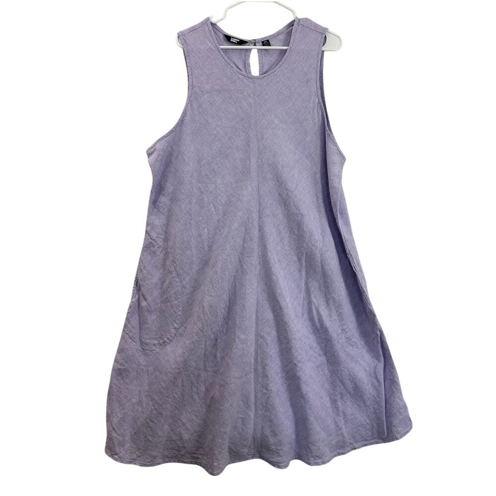 Lands' End 100% Linen Lavender Dress 2X Pockets A-Line Summer